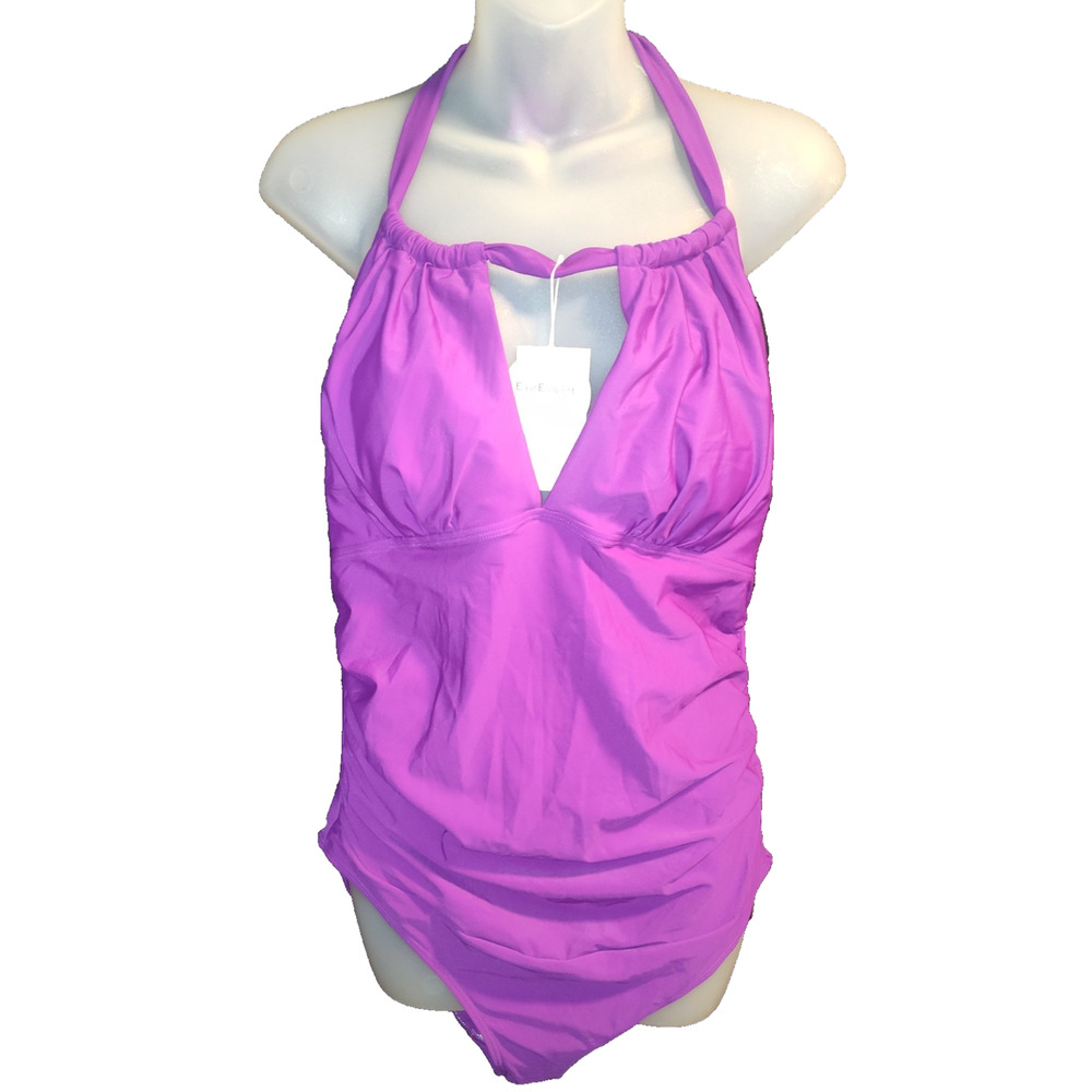 EastElegant Women’s Purple Maternity Halter Ruched Style Swimsuit Size M BG23